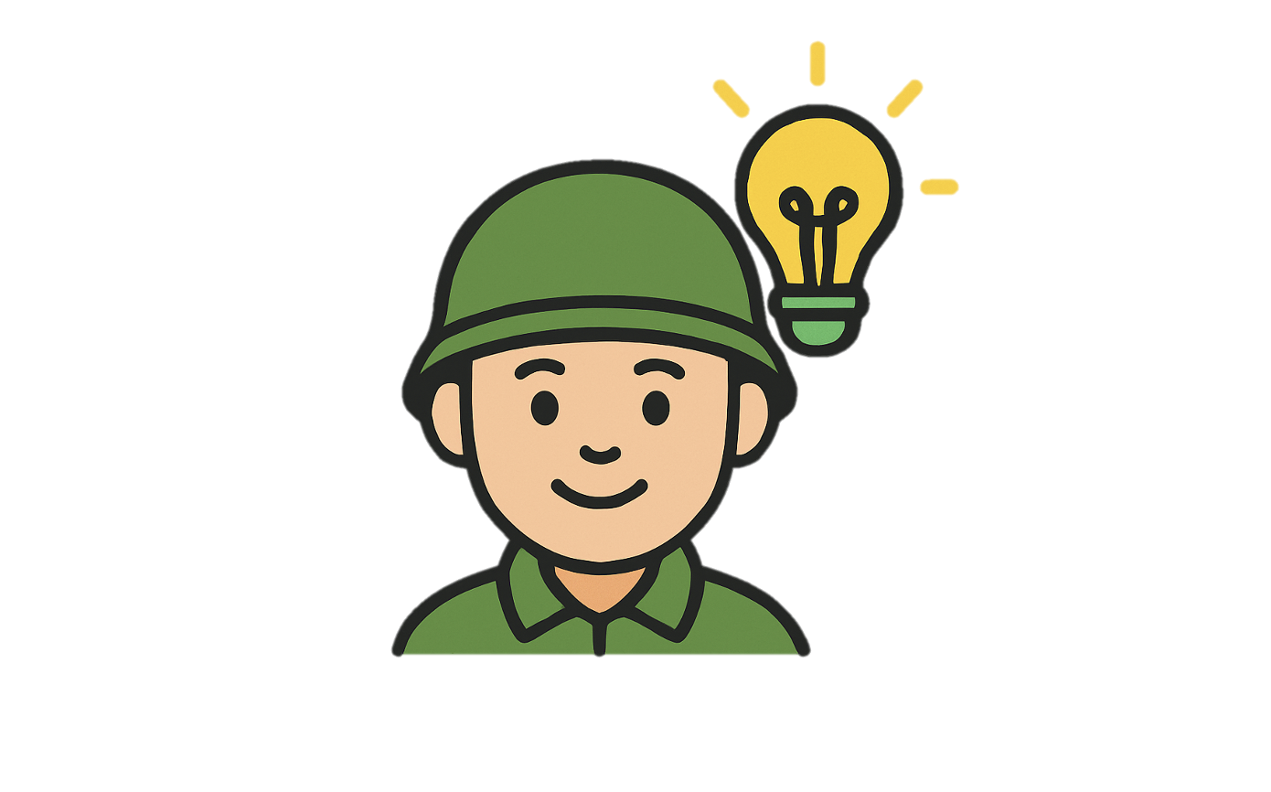 Icono de un militar con una bombilla encendida